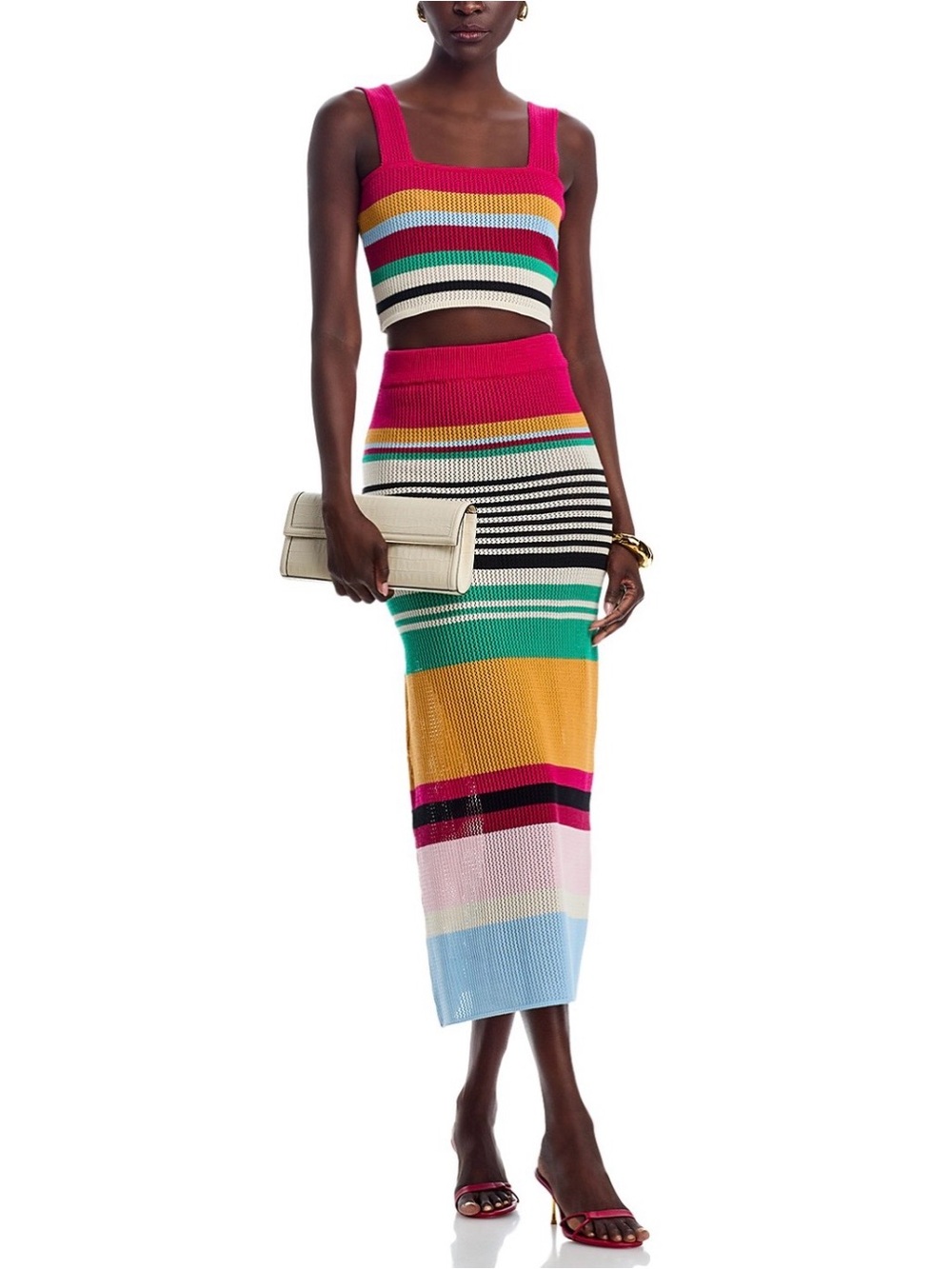 Cala de la Cruz Lucian’sMulticolor Striped Knit Midi Skirt and top set XS
